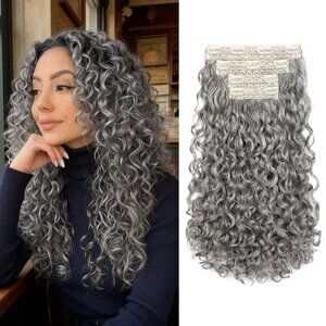 New REECHO Curly Hair Extensions - 4PCS 18"  Dark Grey